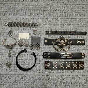 Goth Punk Silver and Black Jewelry Set